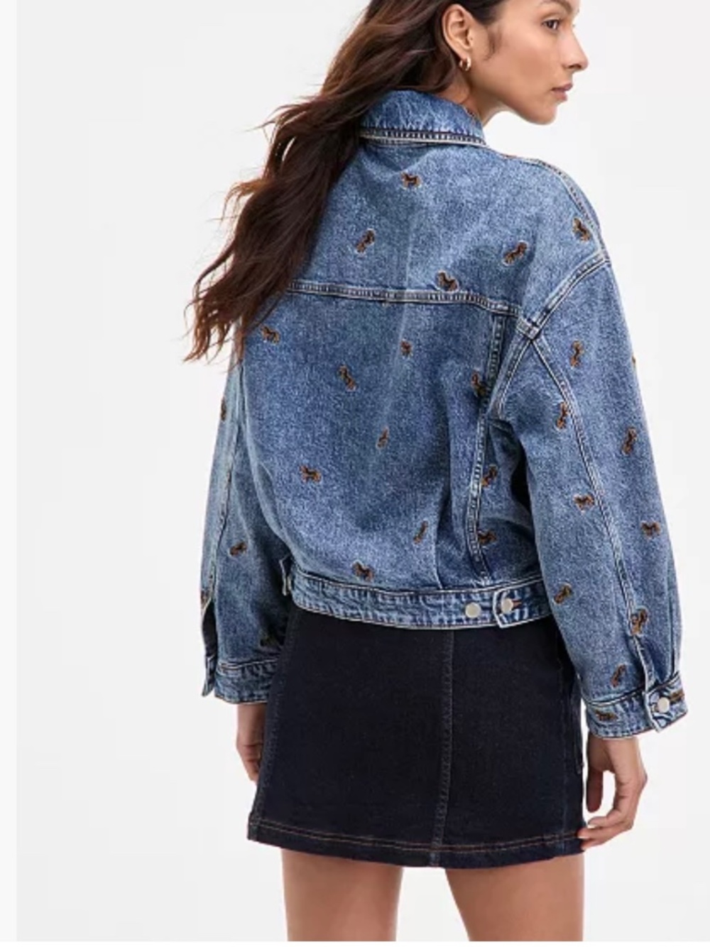 Avec Les Filles Women’s Denim Horse Embroidered Trucker Jacket X-Large